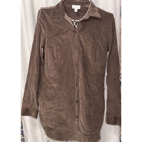 GREAT CONDITION J.Jill Brown thin Corduroy Shacket Button up shirt Size Small Ja - Picture 2 of 6